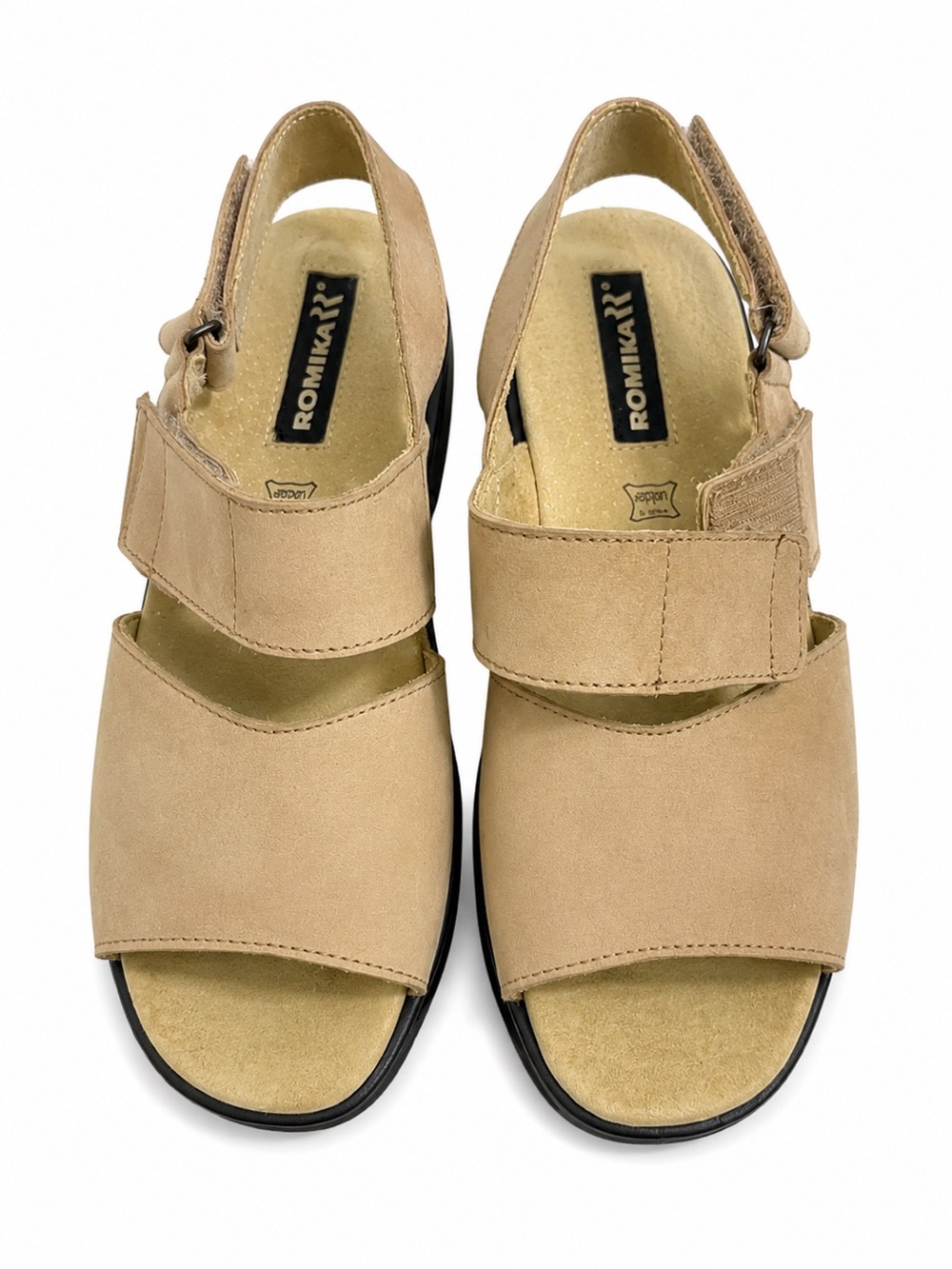Romika Beige Real Leather Wedge Sandals EU 38 US 7 Comfort Velcro Echt Leder